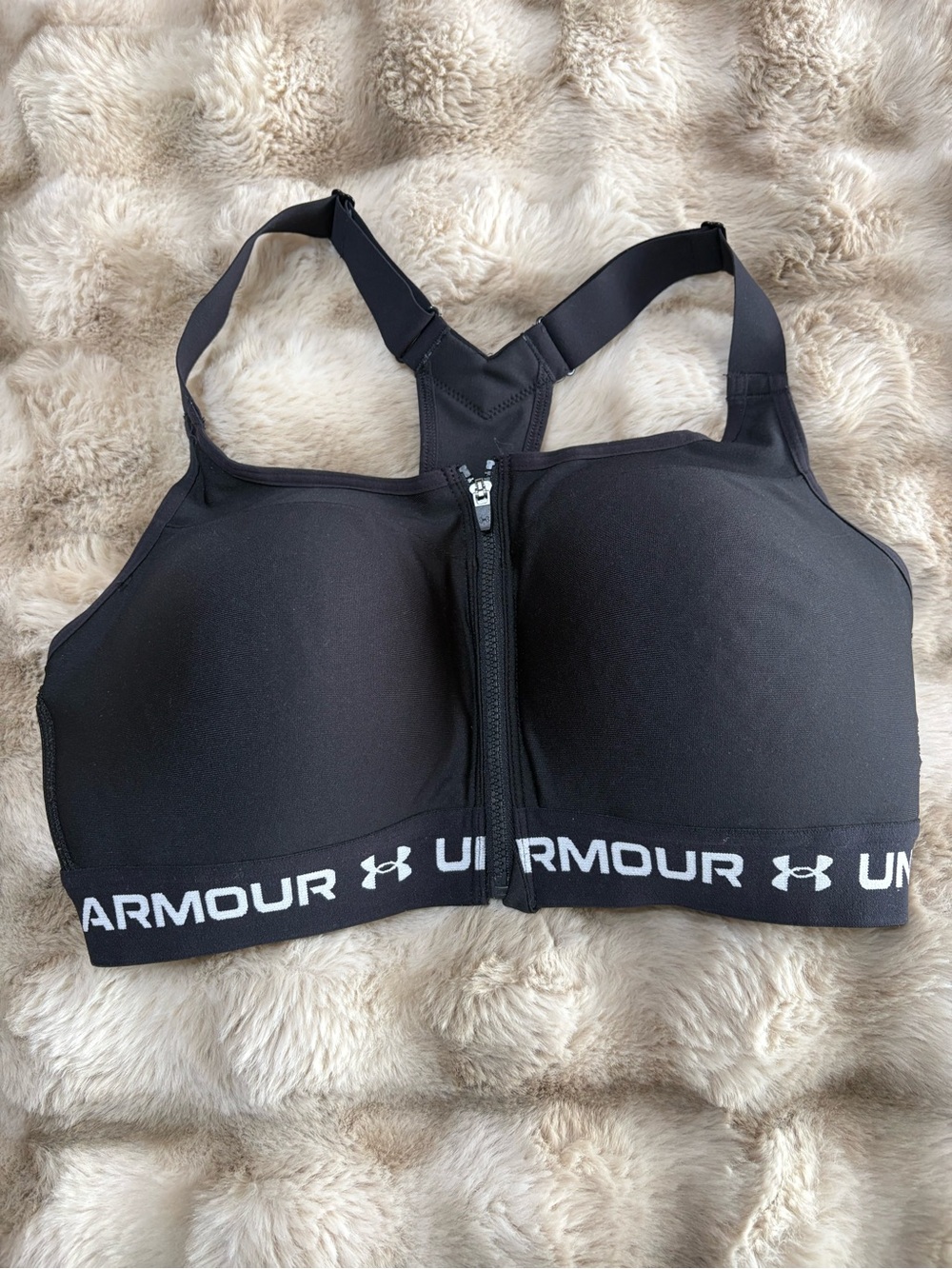 Women's Armour High Crossback Zip Sports Bra- Black- 36 D